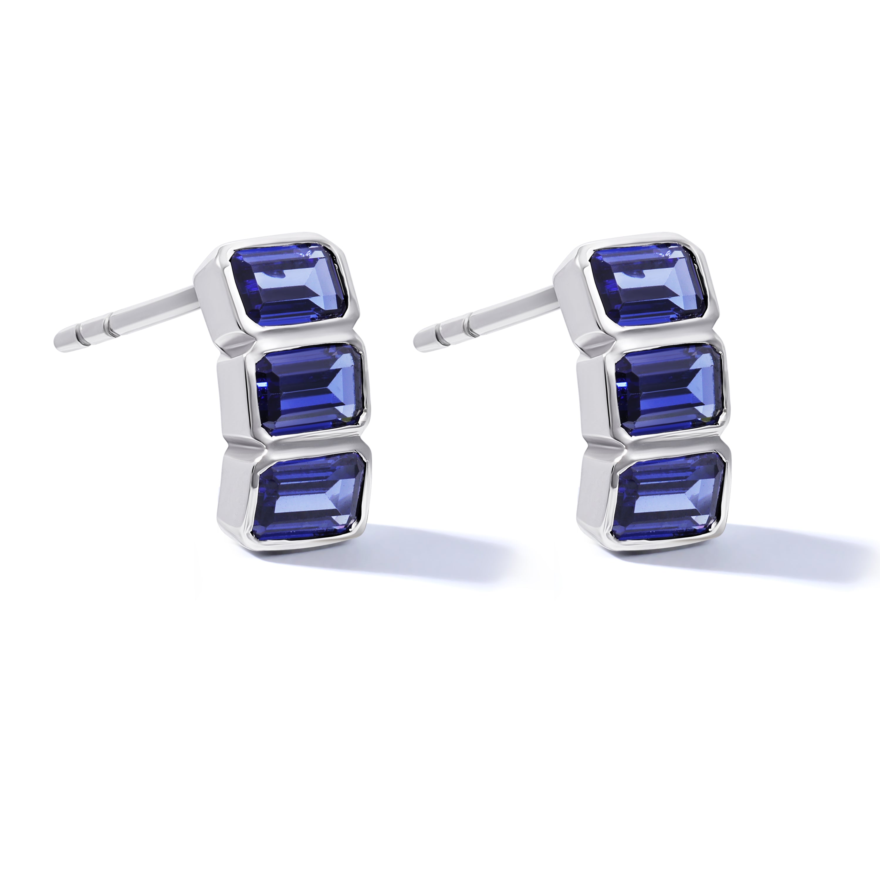 Blue Baguette Studs