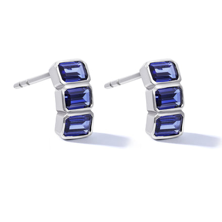 Blue Baguette Studs