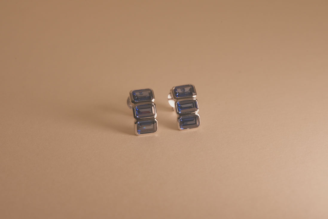 Blue Baguette Studs