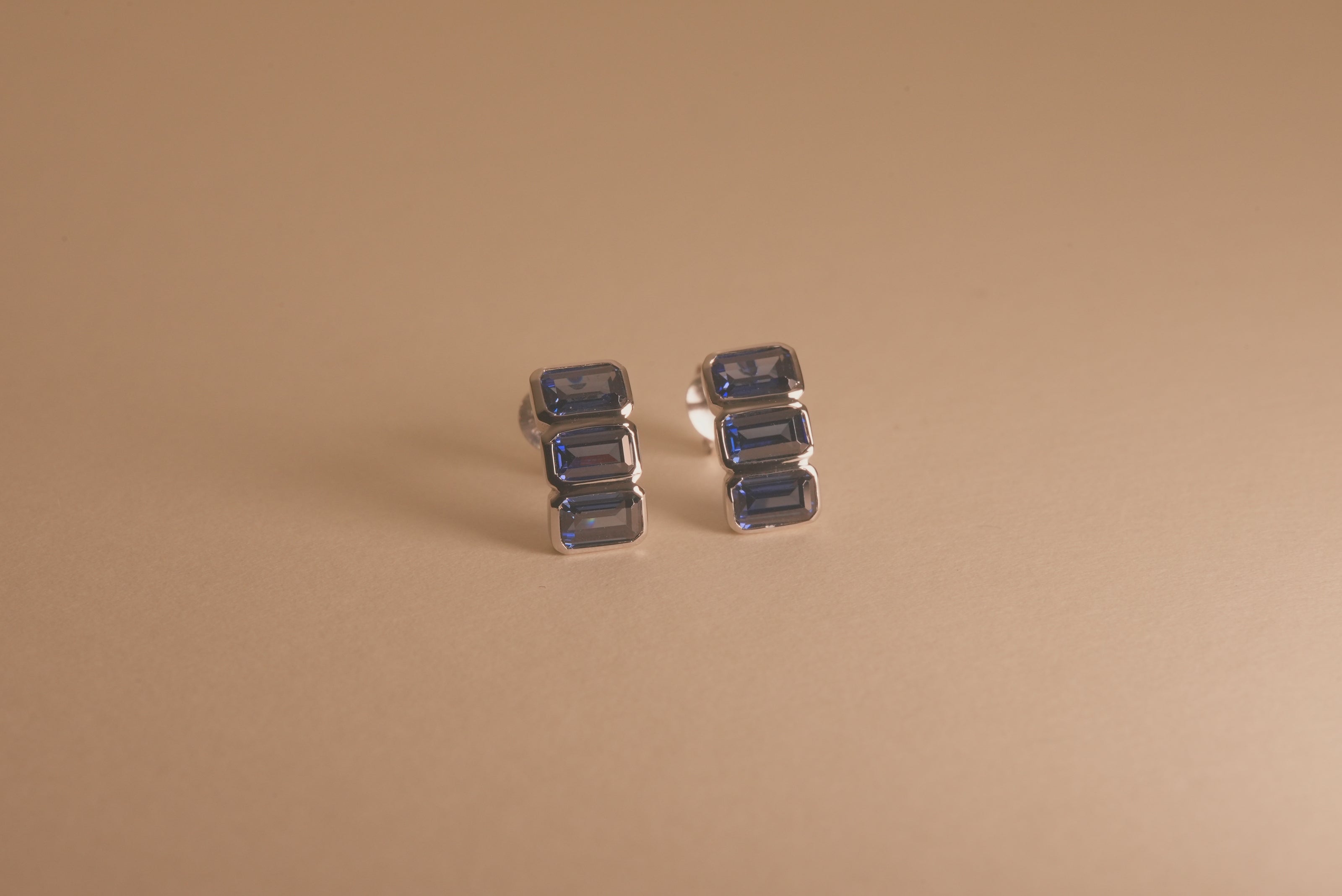 Blue Baguette Studs