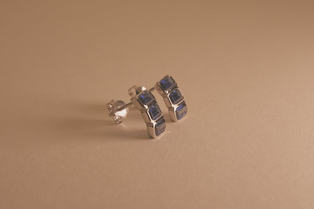 Blue Baguette Studs