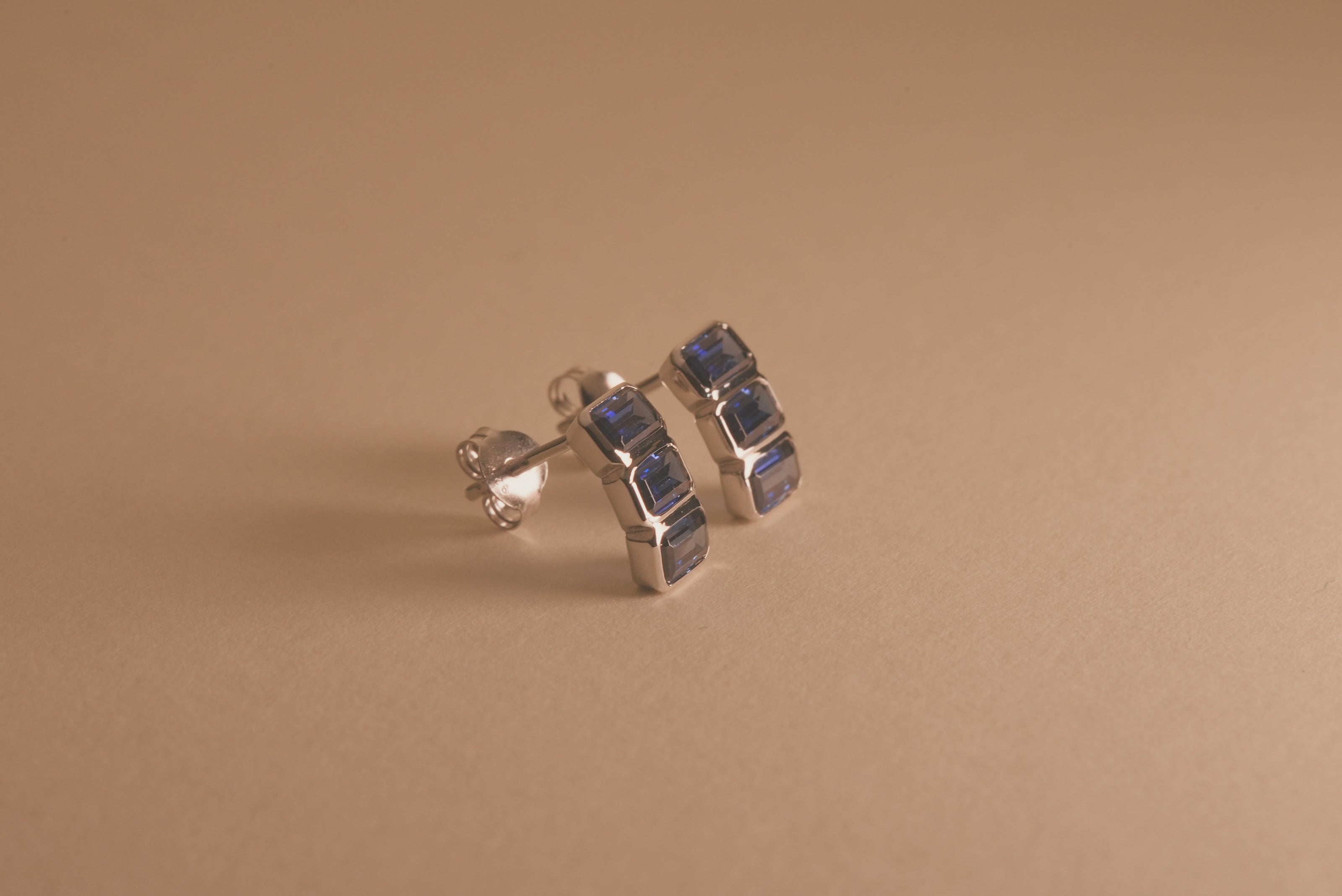 Blue Baguette Studs