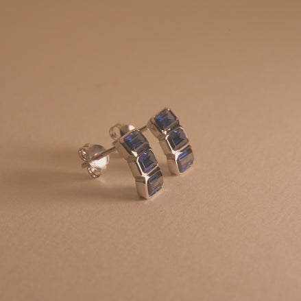 Blue Baguette Studs