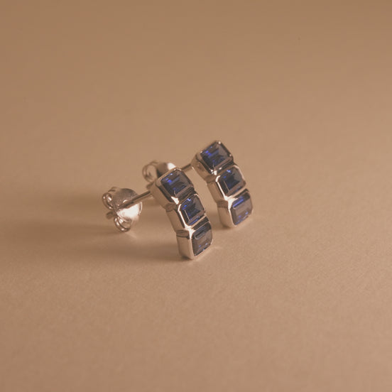 Blue Baguette Studs