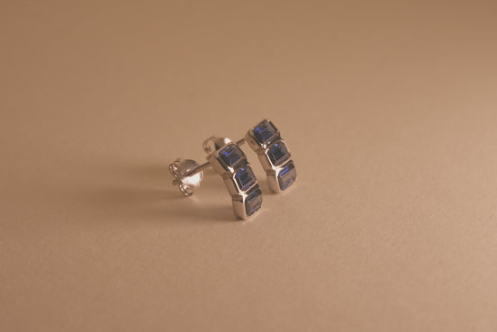 Blue Baguette Studs